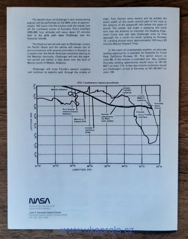 Originální prospekt NASA k misi STS 7 raketoplánu Challenger, r. 1983
