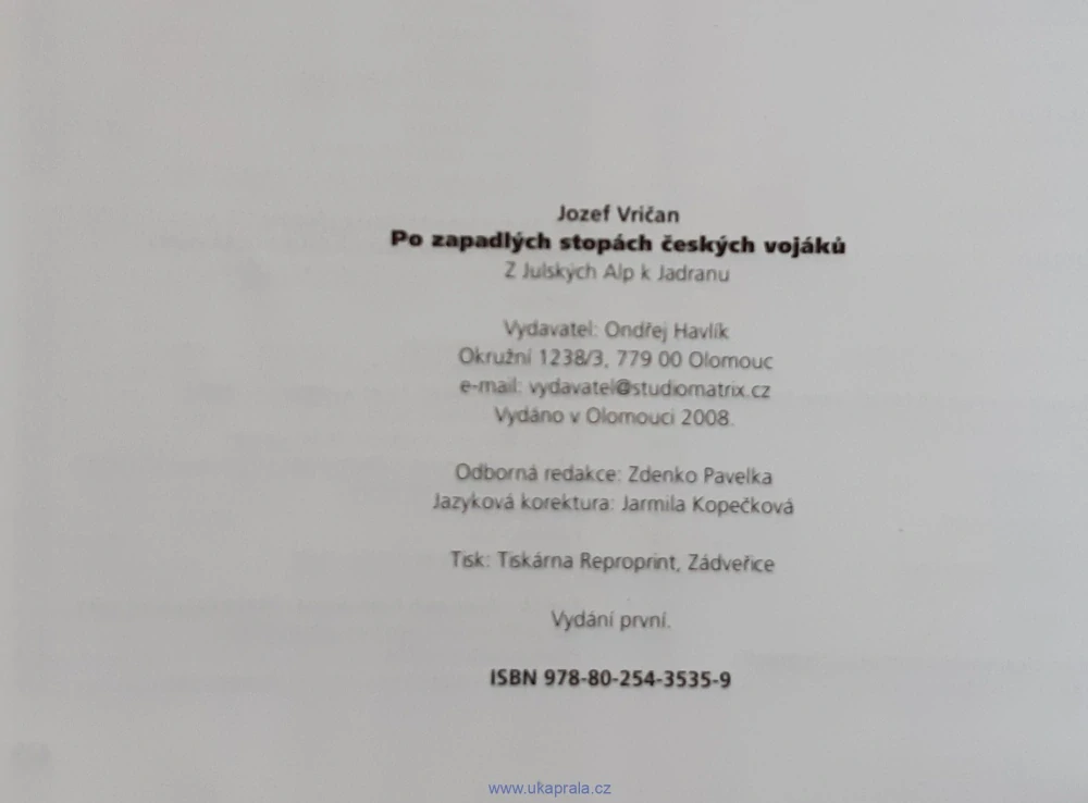 Jozef Vričan, Po zapadlých stopách českých vojáků, s podpisem autora
