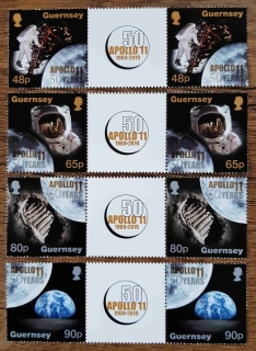 GUERNSEY ** 1737/40 spojky s kuponem,Apollo 11, 50.výročí, r.2019