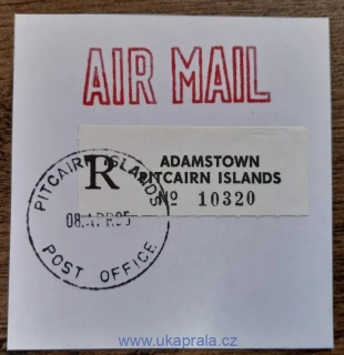 Pitcairn Islands - výstřižek s R nálepkou a razítkem