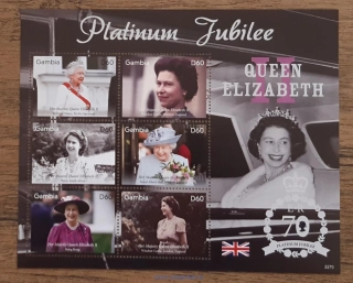 GAMBIE ** aršík 6zn., QEII., platinové výročí, r. 2022