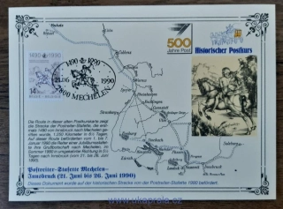 Belgie, Pamětní list k 500. výročí pošty, jízda poštovního dostavníku, r. 1990