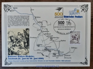 Rakousko, Pamětní list k 500. výročí pošty, jízda poštovního dostavníku, r. 1990