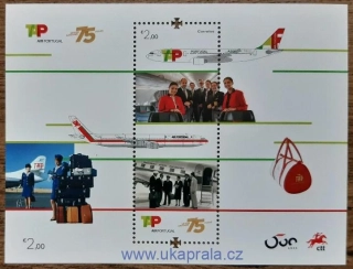 Portugalsko ** aršík Bl 461, 75 let aerolinek TAP, r. 2020