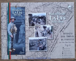 Portugalsko ** aršík Bl 427, 100. výročí bitvy u Lys, r. 2018