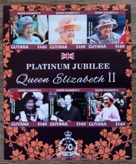 GUYANA ** aršík 6zn., QEII. platinové jubileum, r. 2022