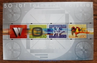 POLSKO ** aršík Bl 154, 50 let polské televize, r. 2002
