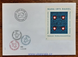 ŠVÝCARSKO FDC aršík Bl 21, fil. výstava NABA 1971