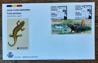 ANDORRA, ŠPANĚLSKO FDC EUROPA, vodní flóra a fauna, mlok, R. 2024