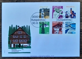 ŠVÝCARSKO FDC 1003/8, výplatní, krajiny, r. 1973