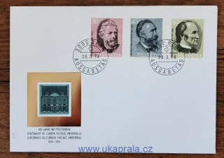 ŠVÝCARSKO FDC 1024/6, 100 let UPU, osobnosti, r. 1974