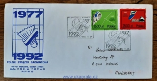 POLSKO FDC 3388, 3390 OH, razítko badmintonového svazu, r. 1992