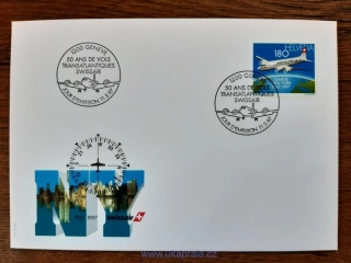 Švýcarsko FDC 1609, Swissair, 50. výr. transatl. letu, r. 1997