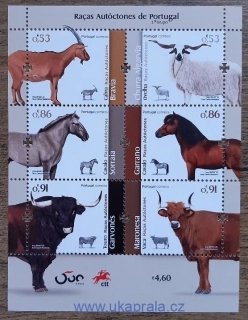 PORTUGALSKO** aršík Bl 455, domácí zvířata, r. 2020
