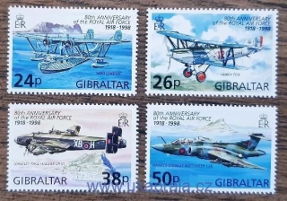 GIBRALTAR ** 822/5, 80. výr. RAF, r. 1998