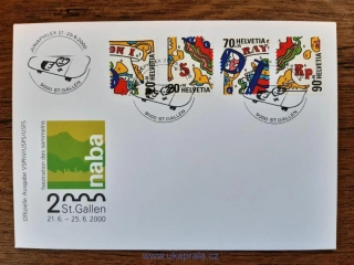 ŠVÝCARSKO FDC 1722/5, filatelistická výstava NABA 2000, r. 2000