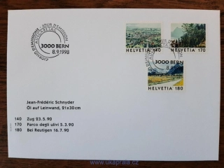 ŠVÝCARSKO FDC 1655/7, výplatní, obrázky se Švýcarska, r. 1998