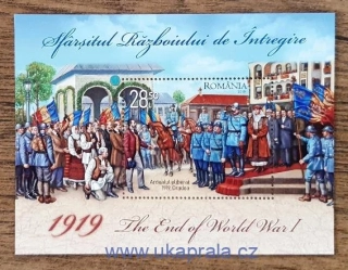 RUMUNSKO ** aršík Bl 798, 100. výr. ukončení WW1, r. 2019