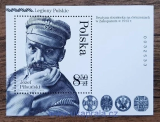 POLSKO ** aršík Bl 230 ČERNOTISK, polské legie, r. 2014