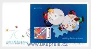 GUERNSEY FDC aršík, EUROPA, 70. výročí, NOVINKA R. 2026