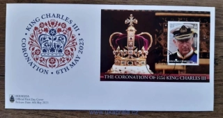 BERMUDY FDC, aršík ke korunovaci Karla III., r. 2023