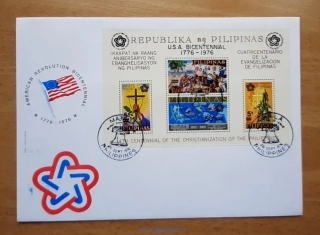 Filipíny FDC aršík Bl 9a, 100. výročí americké revoluce, r. 1976