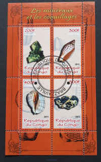 Kongo, minerály, mušle, aršík