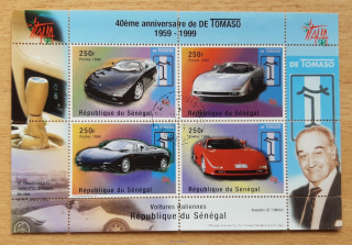 Senegal raz. aršík Bl 83, automobily "de Tomaso", r. 1998