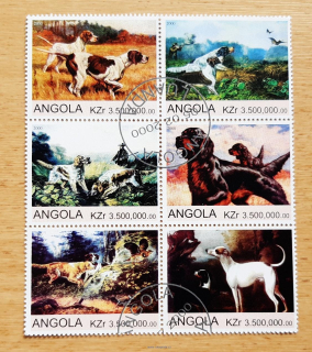 Angola raz. 6blok, psi, umění, lov, r. 2000